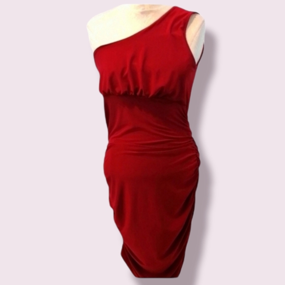 One Shoulder Sexy Red Cocktail Dress Sz Medium - Picture 2 of 10